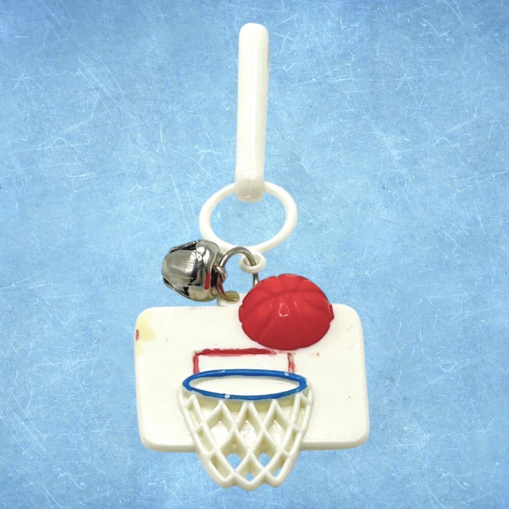 Vintage 80s Bell Charm Basketball Hoop Clip On Toy White Goal Plastic Jewelry